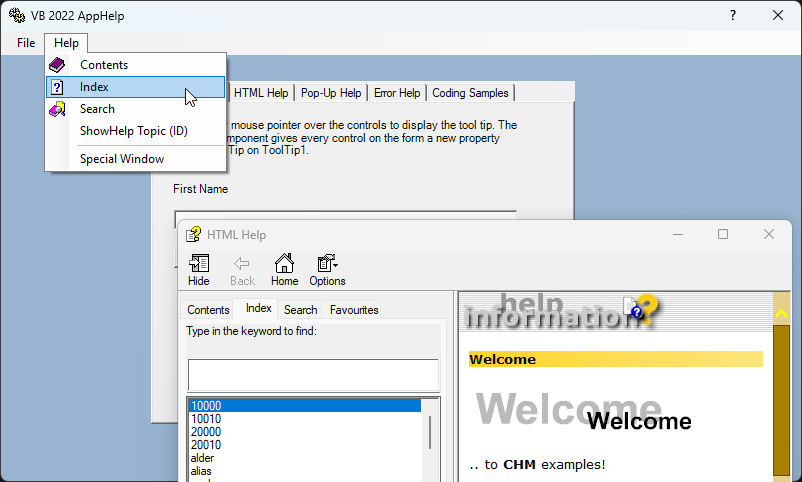 AppHelp CHM Index