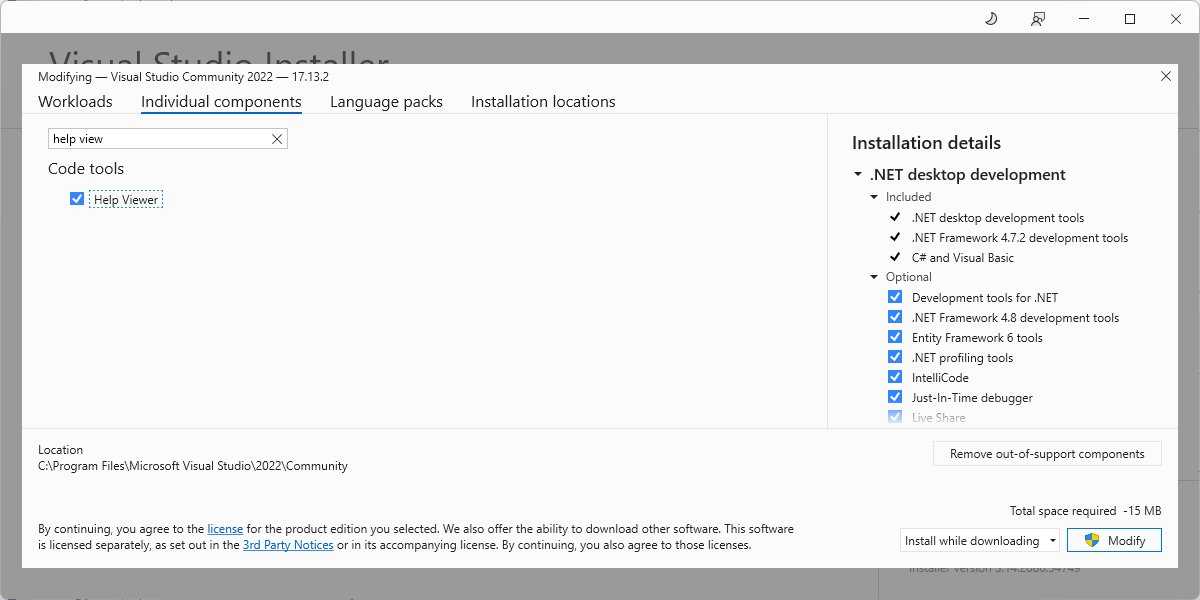 Visual Studio Help Viewer Install