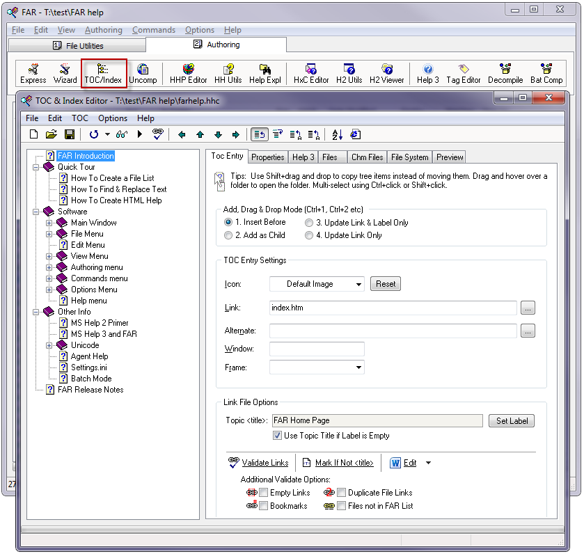 FAR HTML TOC and Index Editor