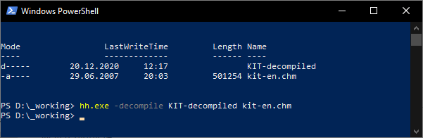 CHM mit hh.exe und PowerShell dekompilieren