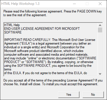 HTMLHelp Workshop - Click Yes