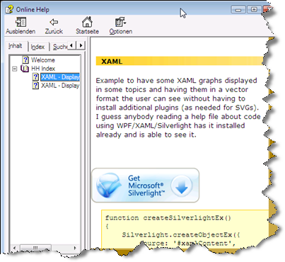 Zeige XAML in einer CHM Hilfedatei.